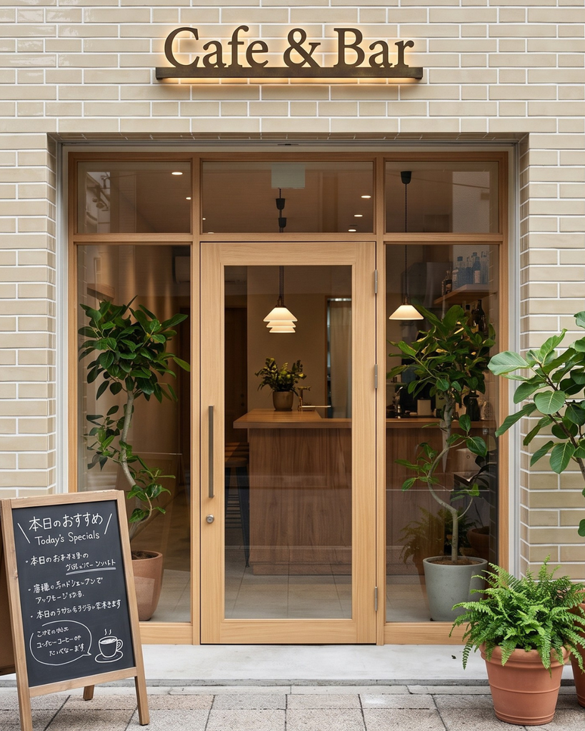 ナチュラルなカフェ店舗のファサード