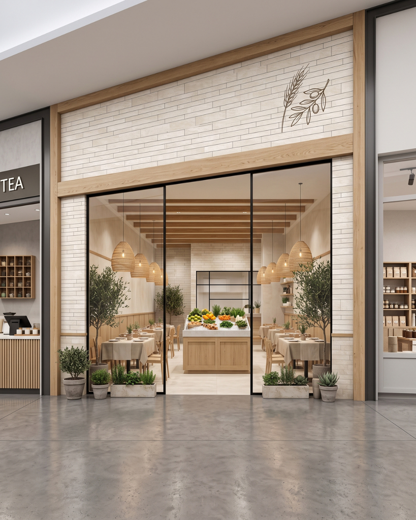 ナチュラルなベージュの店舗ファサード