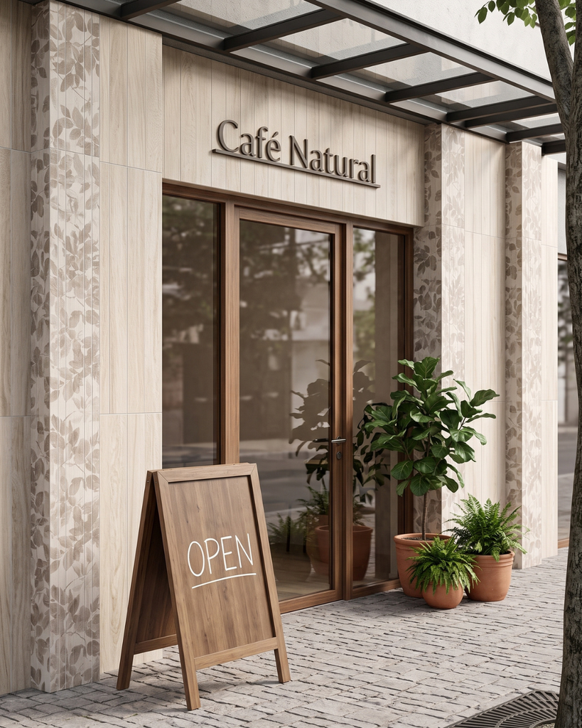 ナチュラルなカフェ店舗のファサード