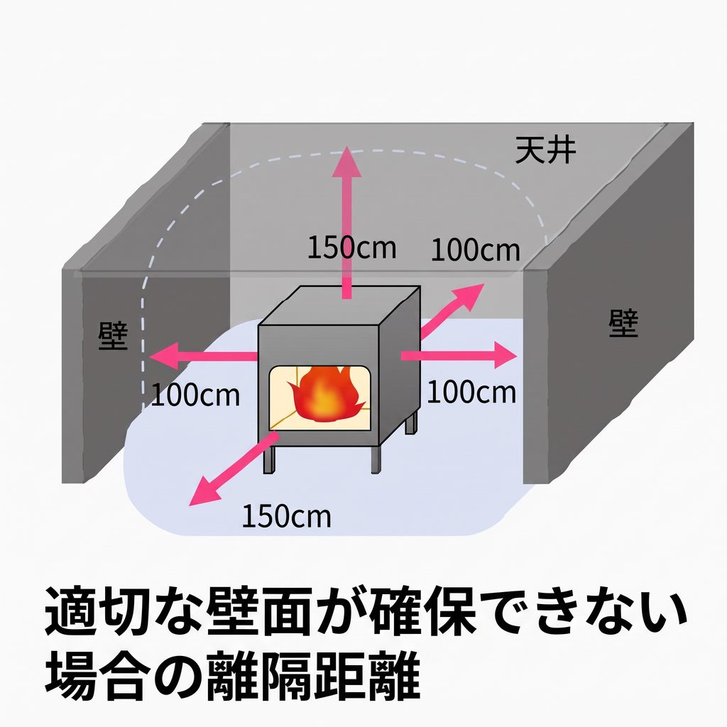 薪ストーブの設置時に必要な離隔距離図解