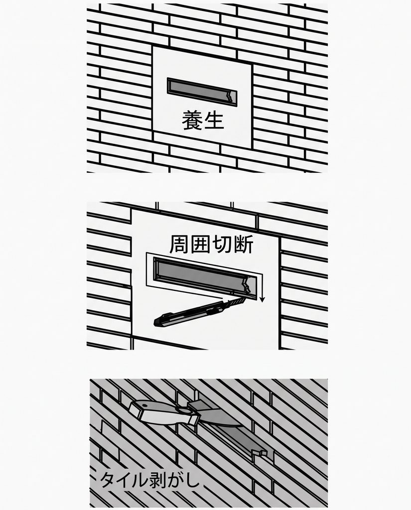 部分的に割れたタイルの補修方法