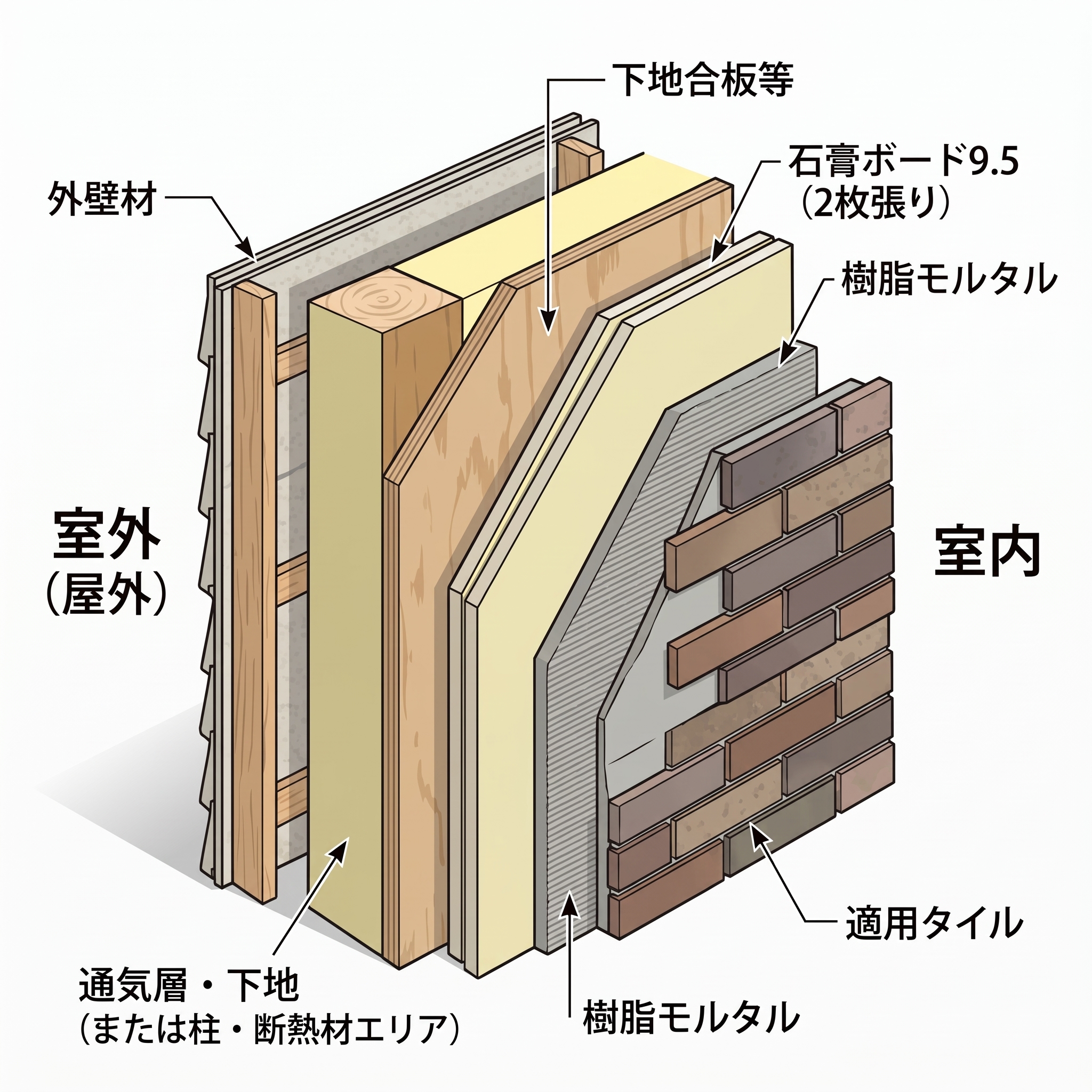 薪ストーブ設置時の壁内部の図解