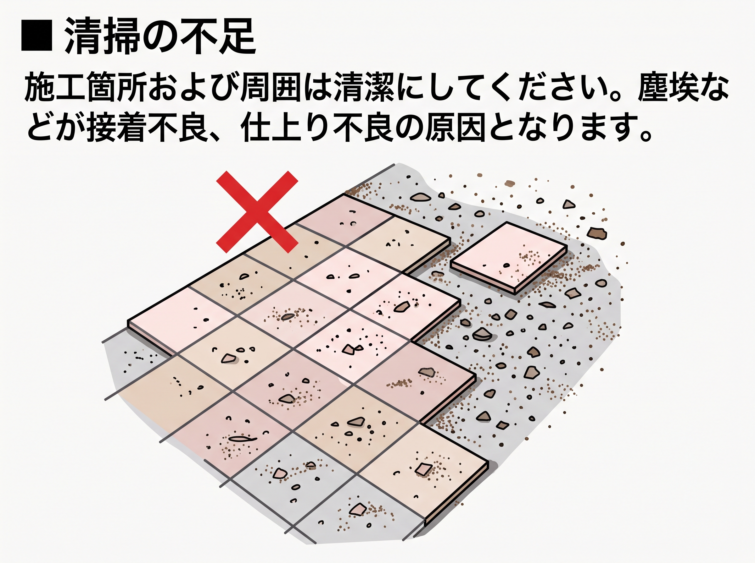 清掃不足の場所への施工は禁止