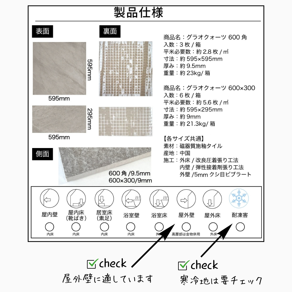 タイルの製品仕様表の見方
